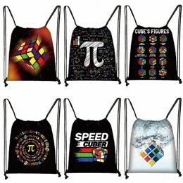 magic Cube Print Drawstring Bag Cubo Magico Storage Bags for Travel Math Formula Boys Girl School Backpack Kids Daypack Bookbag 06T3#