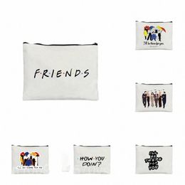 friends TV Show Printed Makeup Bags Cosmetic Bag with Zipper Girl Casual Travel Toiletry Bag Lipstick Storage Pouch Handbags 10mG#