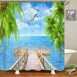 Shower Curtains Bathroom Waterproof Curtain Beautiful Beach Scenery Sea Landscape Printing Bath Home Decoration With Hook