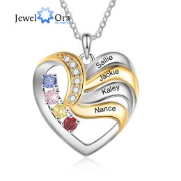 Personalized Love Heart Pendants Necklace 1-5 Kids Names Birthstone Mothers Day Jewelry Gift for Women Mom Wife Grandma Nana