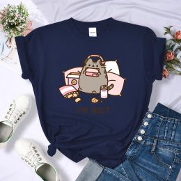 Sorry I'm Busy Cat Playing Games With Headphones T Shirt Female New Oversized T-shirts New Street Tops Hot Sale Summer Women Tee