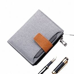 men Wallet Canvas and PU Leather Gray/blue/black Short Male Purse Hasp/zipper Credit Card Holder Case Wallet for Men Mey Bag k9cX#