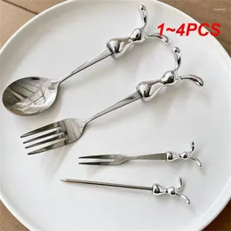 Forks 1-4PCS Creative Stainless Steel Spoon Cartoon Fork High Color Value Year Tableware