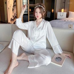 Home Clothing Spring Lace 2Pcs Pyjamas Set Sweet Long Sleeve Sleepwear Pijamas Suit Women Rayon Pjs Clothes Casual Lapel Nightwear