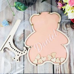 Party Supplies Custom Baby Shower Guestbook Bear Wishes Baptism Vows Christening Guest Book Wooden The Birthday