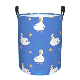 Laundry Bags Folding Basket Cute Duck And Flowers Round Storage Bin Large Hamper Collapsible Clothes Toy Bucket Organizer