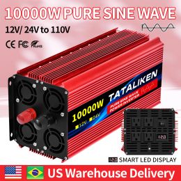 8000W Pure Sine Wave Power Inverters DC 12V/24V to AC 110V/220V 60HZ with 4 AC Outlets for Home RV Solar System Car