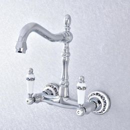 Bathroom Sink Faucets Basin Polished Chrome Wall Mounted Kitchen Faucet Dual Handle Swivel Spout Cold Water Tap Nsf770