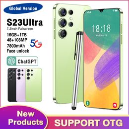 New New 7.3 Inch Full Touch S23 Ultra 5G Cell Phone 1TB 4G Mobile Phones Original Facial Unlocked Octa Core Smartphone Mobile Phones Puff 256GB 512GB s s