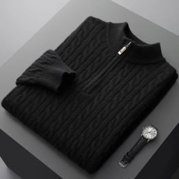 Autumn and winter new 100% merino cashmere sweater men's padded twist top zipper collar bottoming shirt plus size knit pullover