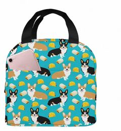 tacos Cute Corgi Dogs Insulated Lunch Bag Leakproof Cooler Lunch Box for Women Reusable Thermal Tote Bag for Work School Picnic W1Ea#