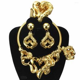 Necklace Earrings Set Selling Dubai Italian Gold Plated Jewelry Women's Wedding Party Banquet Big Pendant Light Weight Bold FHK17592