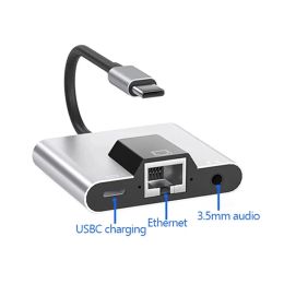 OTG Ethernet USB Adapter For USB C to RJ45 Ethernet LAN Wired Network 100Mbps 3.5mm Audio Converter for Type c Port Mobile Phone