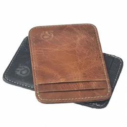 slim Wallet For Men and Women Minimalist Frt Pocket Wallet Thin Travel Frt Pocket Genuine Leather Credit Card Holder u7s5#