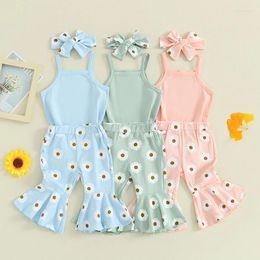 Clothing Sets Summer Born Baby Girl Sleeveless Tanks Bodysuits Floral Print Elastic Waist Flare Pants Headband Casual Outfits