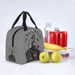 Skull Biker Insulated Lunch Bags Cooler Bag Meal Container Horror Halloween High Capacity Tote Lunch Box Bento Pouch Travel