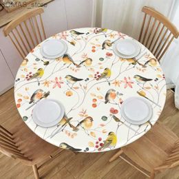 Table Cloth Elastic Edged Round Bird Fitted Table Cloth Cover Home Decorative Tablecloth for Indoor Outdoor Kitchen Party Y240401