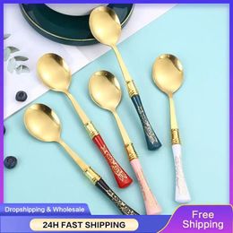 Spoons 1PCS/Set Nordic Style Spoon Creative Imitation Ceramic Handle Stainless Steel Household Kitchen Coffee Accessories