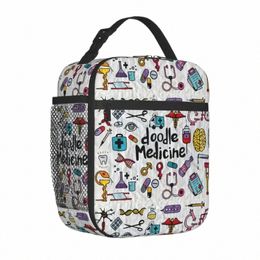 health Care And Medicine Doodle Insulated Lunch Bags Large Reusable Cooler Bag Tote Lunch Box Work Outdoor Girl Boy Q5yL#