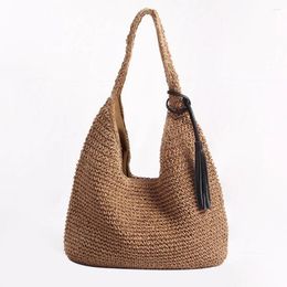 Shoulder Bags Women Hand-Woven Handbag With Tassels Crochet Beach Large Capacity Weaving Travel Ladies Summer Daily Bag