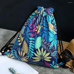 Drawstring Women Multi Use Shopping Portable Shoulder Storage Backpack Floral Print Shoes Canvas Pouch Bag Sport Travel Outdoor