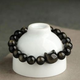 Natural Obsidian Bracelet Men Women Cat Shape Stone Obsidian Bracelet For Beloved Girl Valentine's Day