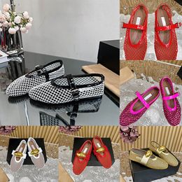 Designer Sandalen Frauen Schuhe Ballerina Flat Ballet Sommerrutschen Sandalen aus Maschenkleid -Ladungen runden Kopf Strass Rivet Schnalle Mary Jane Campus Schuh