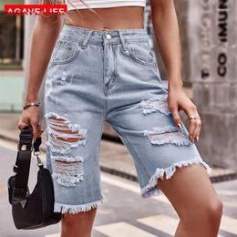 Women's Jeans Women Short Fashion Ripped High Waisted Five-point Denim Shorts Lady Vintage Hole Summer Ladies Pant