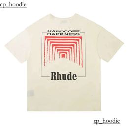 Men's T-shirts Men Women Vintage Heavy Fabric RHUDE BOX PERSPECTIVE Tee Slightly Loose Tops Multicolor Logo Nice Washed 6218