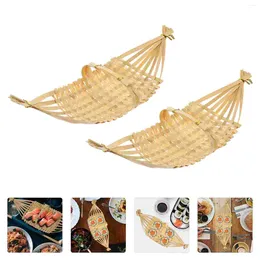 Plates 2 Pcs Snack Plate Bamboo Lampshade Woven Storage Basket Wicker Weaving Bamboo-woven Baskets