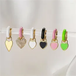 Hoop Earrings EYIKA Colourful Neon Enamel Heart Drop For Women Accessories Y2K Statement Jewellery Paved Zircon Dangle