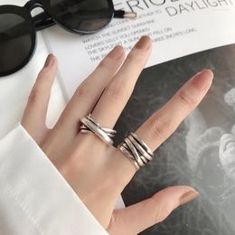 Cluster Rings Weiyue 925 Sterling Silver Ladies Ring Punk Retro Multi-layer Party Wrapping Irregular Lines Wedding Open Adjustable
