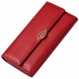 new Lychee Pattern Genuine Leather Wallet for Women Lg Leather Leaf Women Wallet s0gE#