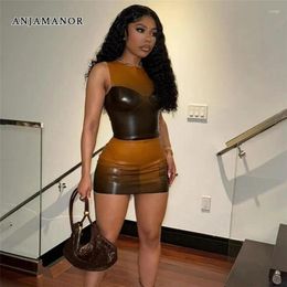 Work Dresses ANJAMANOR Baddie 2 Piece Sets Crop Top And Mini Skirt Matching Sexy Club Outfits Summer Clothes Women 2024 D87-CZ17