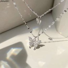 S925 Sterling Silver Double-layer Butterfly Necklace Female Ins Style Simple Sen Series Niche Design Pendant Chain