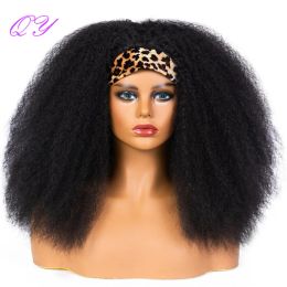 Wigs QY Hair Big Afro Kinky Curly Headband Wigs For Women Synthetic Hair Wigs Turban Wrap Hair Style