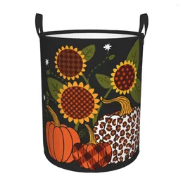 Laundry Bags Basket Farmhouse Leopard Plaid Pumpkins Sunflowers Cloth Folding Dirty Clothes Storage Bucket Household