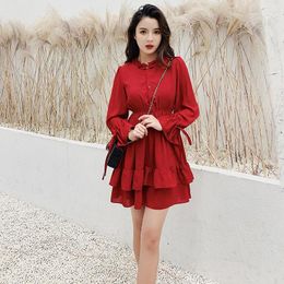 Casual Dresses Irregular Tie Waist Shirt Dress Women Autumn 2024 Wrap Long Sleeve Army Green Red Short Mini