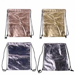 waterproof Drawstring Backpack Bag PU Leather Women Sport Gym Bags t9xp#