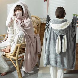 Blankets Polyester Ears Lamb Velvet Hooded Cloak Cover Blanket Warm Soft Plush Nap Sofa Chair Throw Bedspread