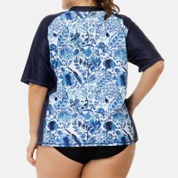 Charmleaks Women Short Sleeve Rashguard Retro Floral Print Swimsuit Shirt Womens Plus Size Swimwear UPF50+ Rash Guard Beach Wear