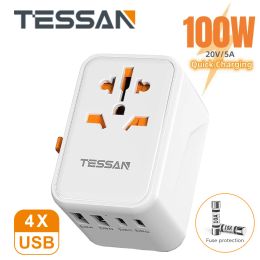 TESSAN 65W/100W Universal Worldwide All in One Charger Travel Power Plug Adapter with USB Type C Charging Ports for USA EU UK AU