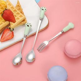Forks Edges Mirror Polished Cartoon Spoon Fork Six Color Optional Childrens Household Accessories Stainless Steel Cute