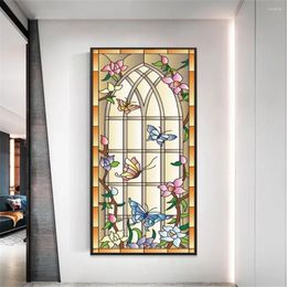 Window Stickers Privacy Windows Film Orchid Butterfly Stained Glass No Glue Static Cling Decorative Frosted Films