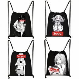sugoi Senpai Anime Waifu Print Drawstring Bag Women Travel Bags Boku No Hero Storage Bag Men Backpack Teenager Shoulder Bags U2s1#