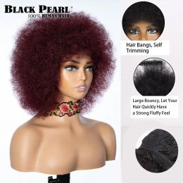 Fluffy Remy Short Afro Kinky Curly Wave Human Hair Wig With Thick Bangs Short Bob Wig Brazilian Human Hair Wigs For Black Women