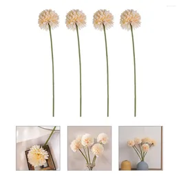 Decorative Flowers 4 Pcs Artificial Dandelion Faux Flower Stems Fake Dandelions Ornaments Thorn Ball