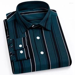 Men's Casual Shirts Stretch Long Sleeve Striped Dress Fashion Button-down Neck Easy-care Social Business Small Smart Shirt