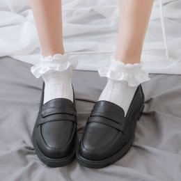 White Lolita Japanese Frilly Ruffle Socks Women Socks Solid White Black Meshes Lace Girls Sweet Harajuku Kawaii Cute Short Socks