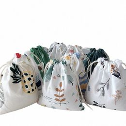 new Women Printing Drawstring Backpack Change Bag Cott Animal Plant Print Lipstick Toilet Paper Storage Travel Bag Gift Bag 410g#